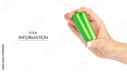 Battery 18650 energy battery in hand on white background isolation