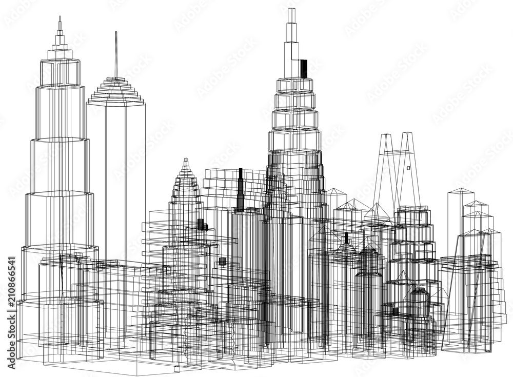 Fototapeta premium Skyscrapers Concept Architect Blueprint - isolated
