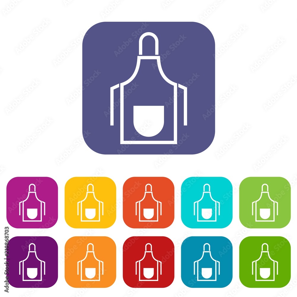Kitchen apron icons set vector illustration in flat style in colors red, blue, green, and other Kitchen apron icons set vector illustration in flat style in colors red, blue, green, and other