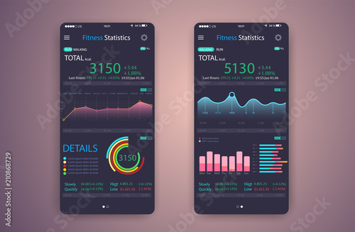 Fitness app. Ui ux design. Web design and mobile template. Infographic on benefits of healthy lifestyle