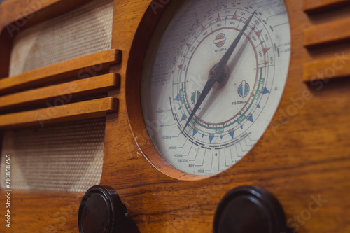 Old wooden radio. Vintage retro style.
