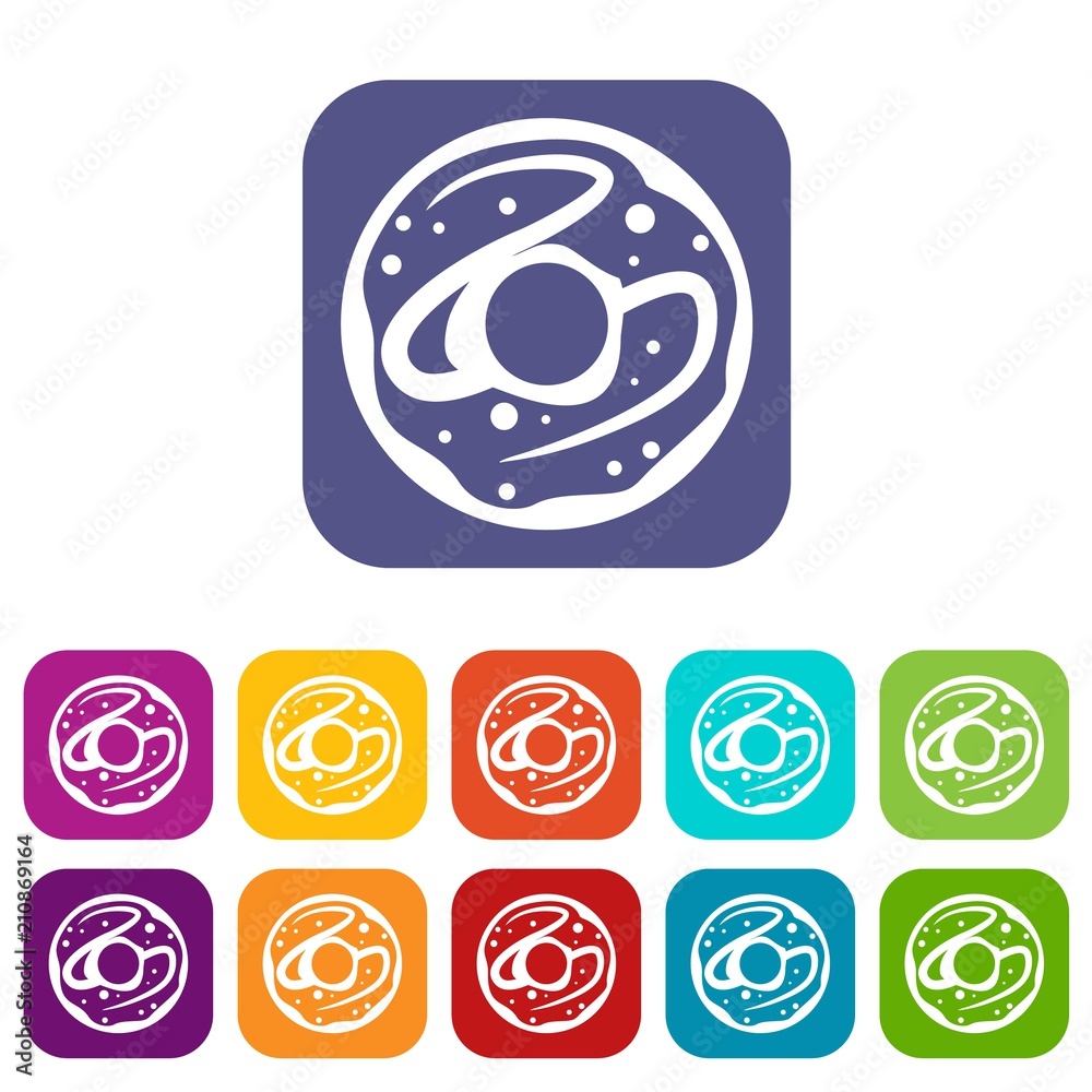 Glazed donut icons set vector illustration in flat style in colors red, blue, green, and other Glazed donut icons set vector illustration in flat style in colors red, blue, green, and other