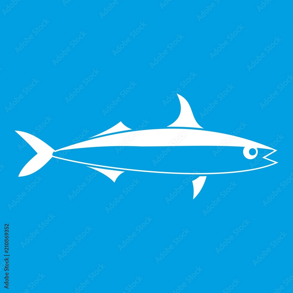 Fototapeta premium Fish icon white isolated on blue background vector illustration