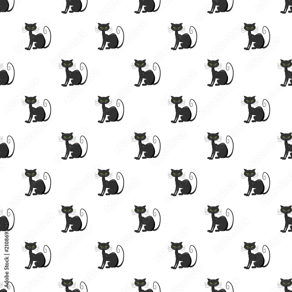 Black cat pattern seamless repeat in cartoon style vector illustration
