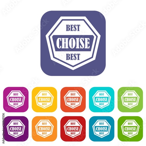 Best choise label icons set vector illustration in flat style in colors red, blue, green, and other