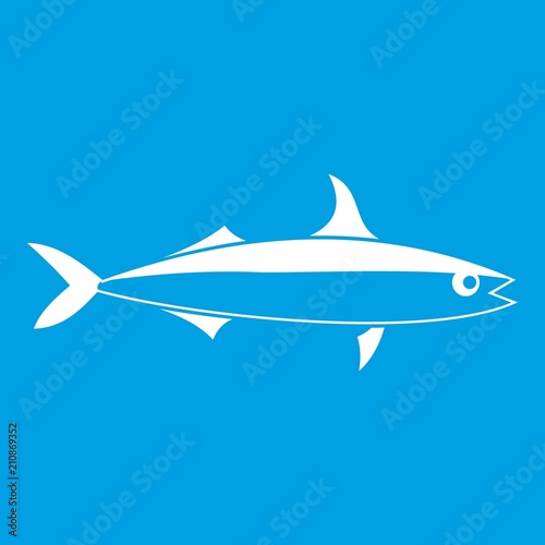Fish icon white isolated on blue background vector illustration