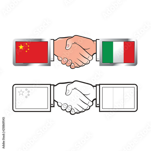 isolated hand shake with China and Italy flag vector illustration