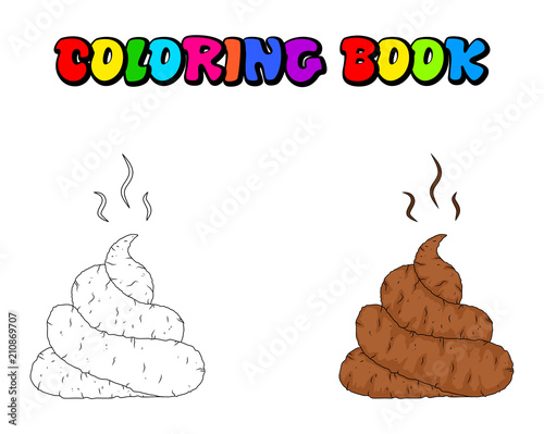 cartoon poop, shit coloring book isolated on white background