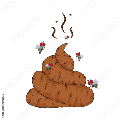 cartoon poop, shit and flys  isolated on white background