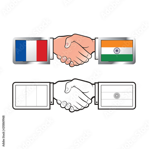 isolated hand shake with France and India flag vector illustration 