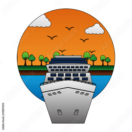 cruice ship with landscape isolated icon