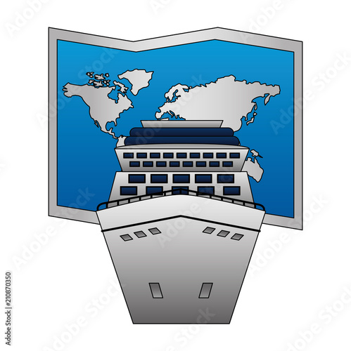 cruice ship with paper map isolated icon