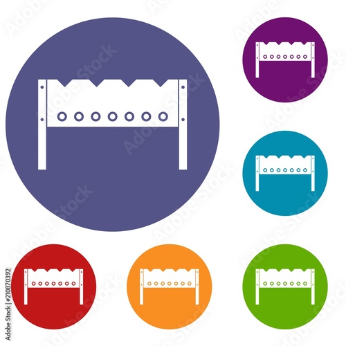 Brazier icons set in flat circle red, blue and green color for web