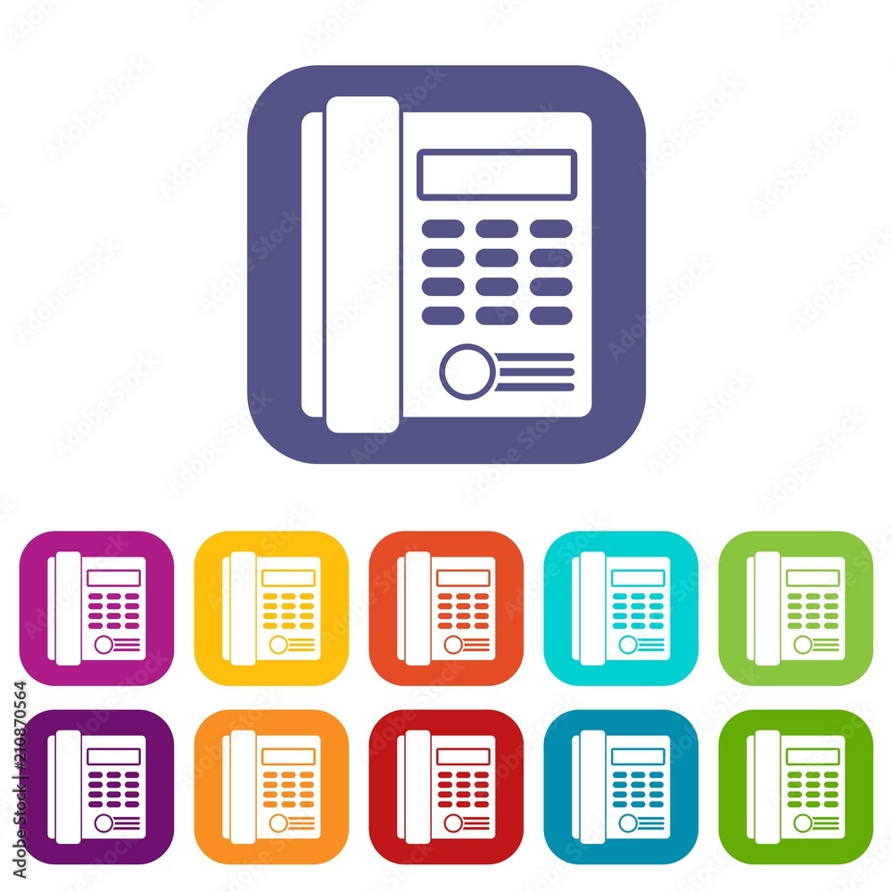 Office business keypad phone icons set vector illustration in flat style in colors red, blue, green, and other Office business keypad phone icons set vector illustration in flat style in colors red, blue, green, and other
