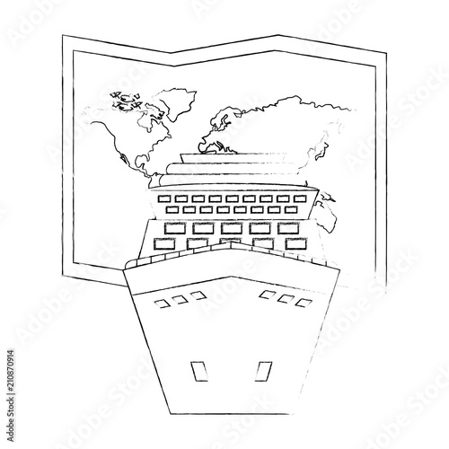 cruice ship with paper map isolated icon