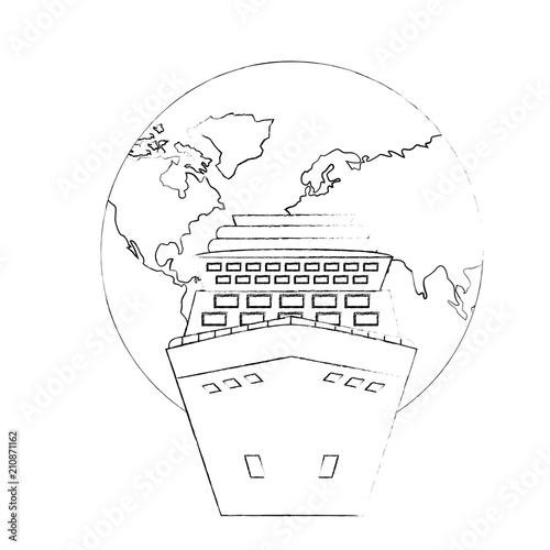 world planet earth with cruice ship isolated icon