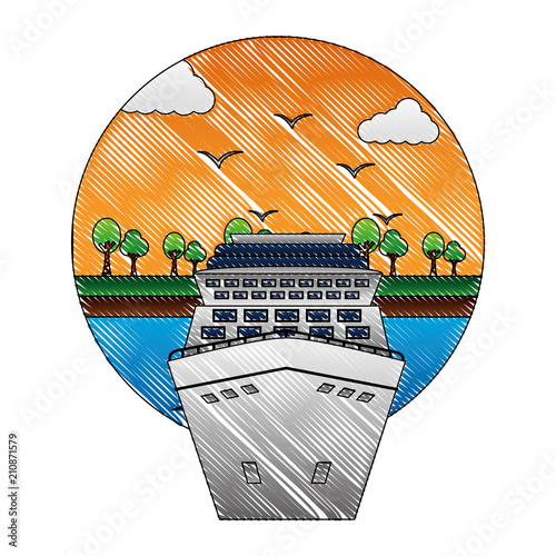 cruice ship with landscape isolated icon