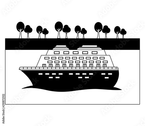 cruice ship with sea and trees isolated icon