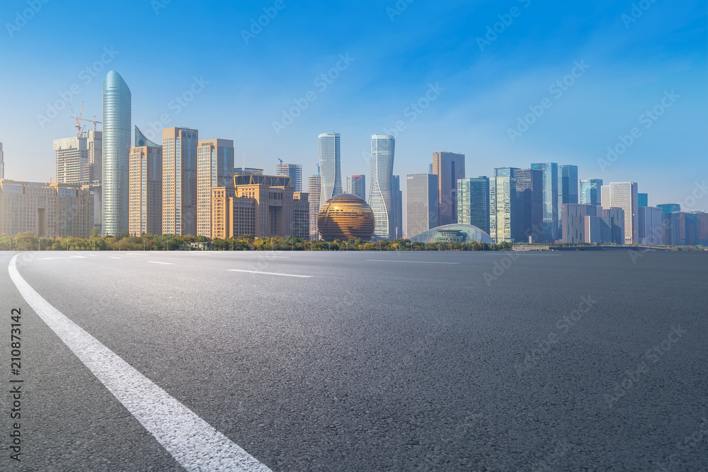 Air highway asphalt road and office building of commercial building in modern city Air highway asphalt road and office building of commercial building in modern city
