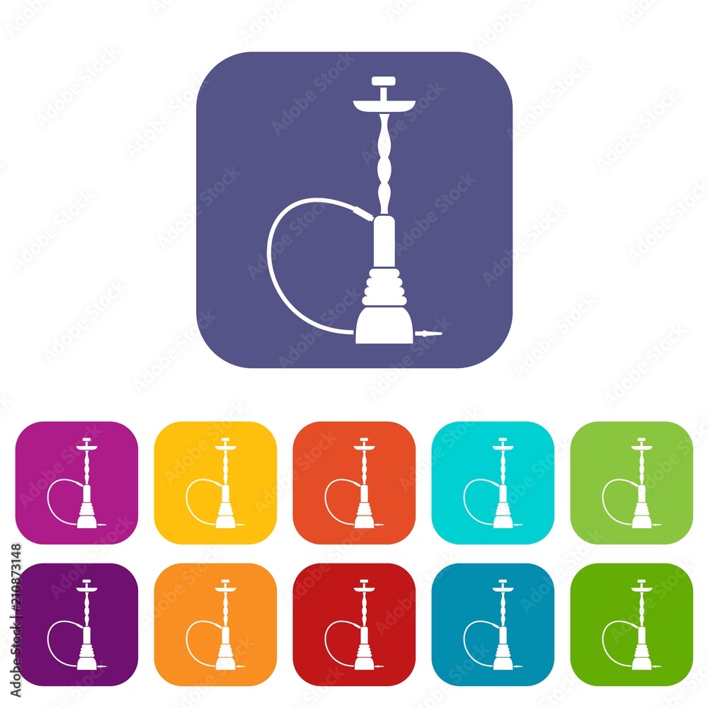 Hookah icons set vector illustration in flat style in colors red, blue, green, and other