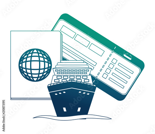 cruice ship with passport and ticket trip isolated icon