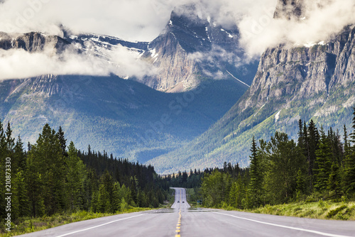 highway in mountains in jasper canada photo