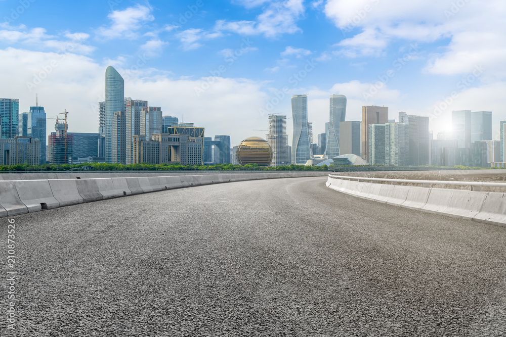 Air highway asphalt road and office building of commercial building in modern city Air highway asphalt road and office building of commercial building in modern city