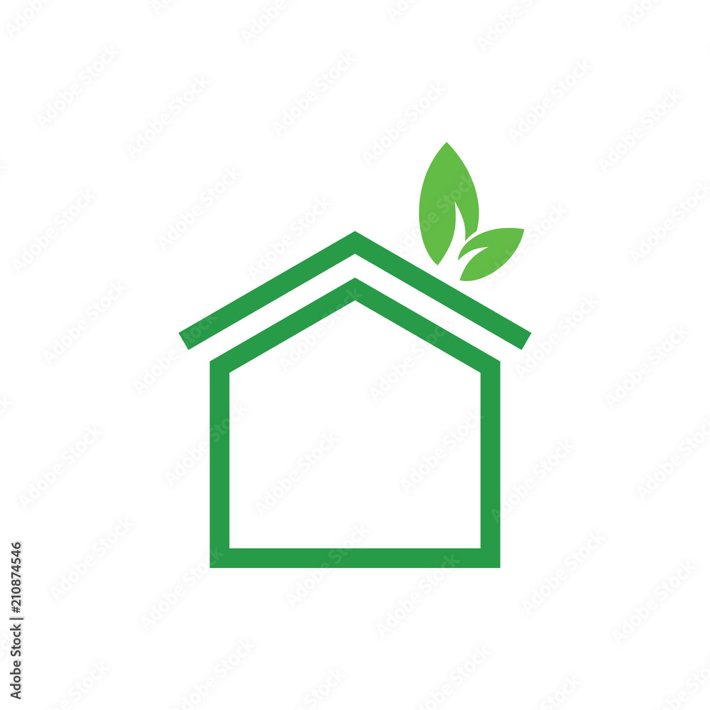 Home with leaf logo line art vector design Home with leaf logo line art vector design