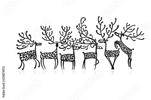 Ornate deers family, sketch for your design
