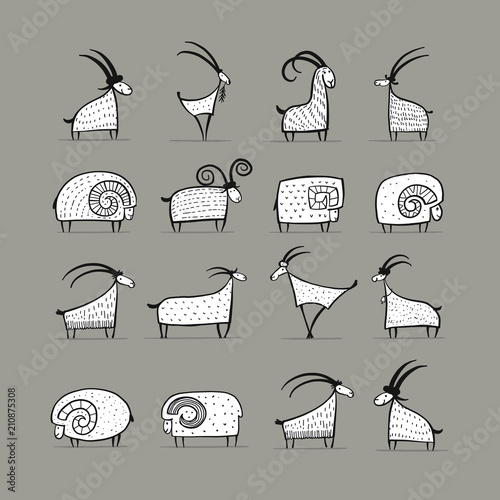 Goats and rams collection for your design