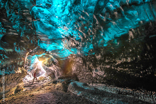 Ice Cave in Vatnajokull  Iceland.The beauty of the caves filled with blue ice.