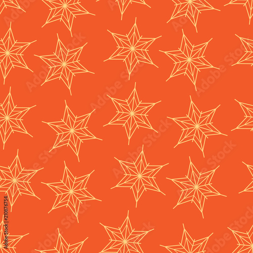 Golden snowflake simple seamless pattern. Symbol of winter, Merry Christmas holiday, Happy New Year celebration.