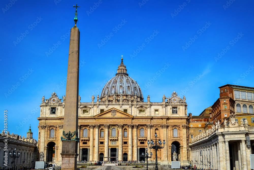 Rome, Italy with Vatican city. Famous Saint Peter's Square in Vatican and aerial view of the city with building and ancient cityscape.