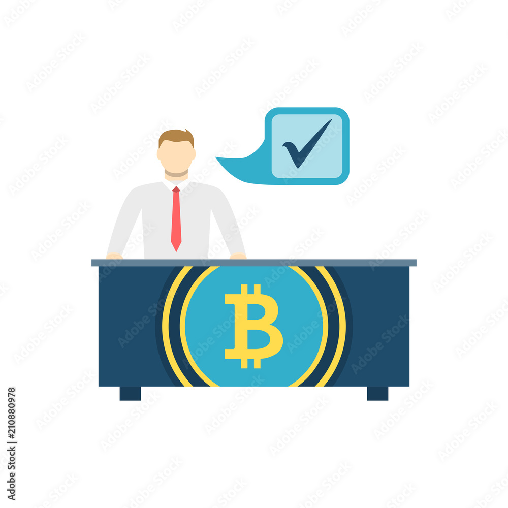 OTC Bitcoin Trading, Verified Money Exchange Centre Flat Related Vector Icon. Isolated on White Background. Trendy Flat Style. OTC Bitcoin Trading, Verified Money Exchange Centre Flat Related Vector Icon. Isolated on White Background. Trendy Flat Style.