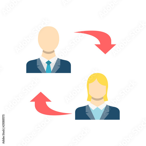 Peer to Peer Concept, Person, People, Avatar, Man, Woman Flat Related Vector Icon. Isolated on White Background.
