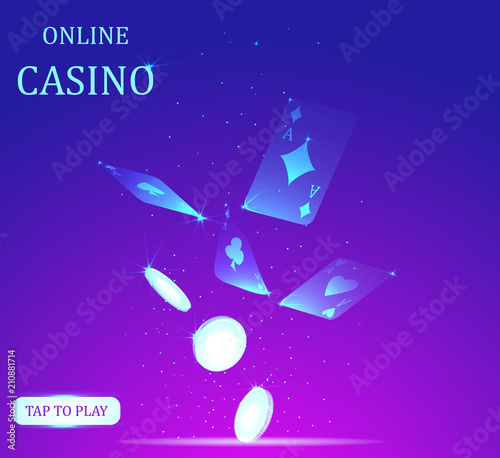 Mobile casino slot game. Banner. Abstract image of a starry sky or space, consisting of points, lines, and shapes in the form of planets, stars and the universe. Low poly vector