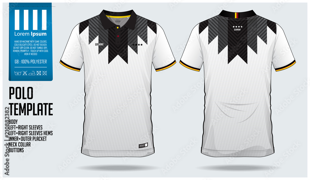 Germany Polo t-shirt sport template design for soccer jersey, football kit or sportwear. Classic collar sport uniform in front view and back view. T-shirt mock up for sport club. Vector. vector