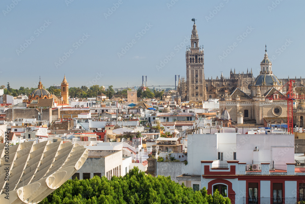 Seville, Panorama view from the top of the Space Metropol Parasol (Setas de Sevilla)