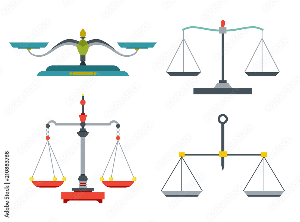 Balance scales with weight and equal pans. Device to measure mass, compare  two objects, home and laboratory instrument. Vector flat style cartoon  illustration isolated on white background Stock Vector | Adobe Stock