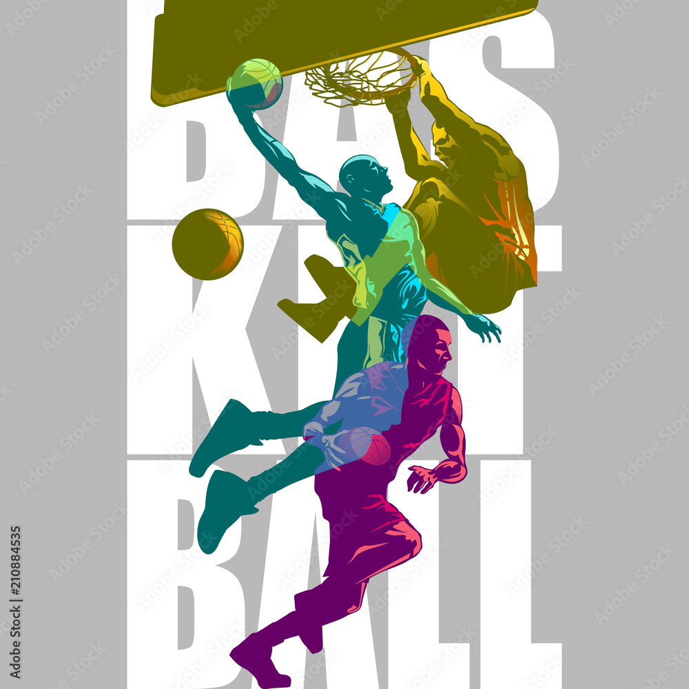 Fototapeta premium Bright Basketball players silhouettes with Colour Channel overlaping sport illustration