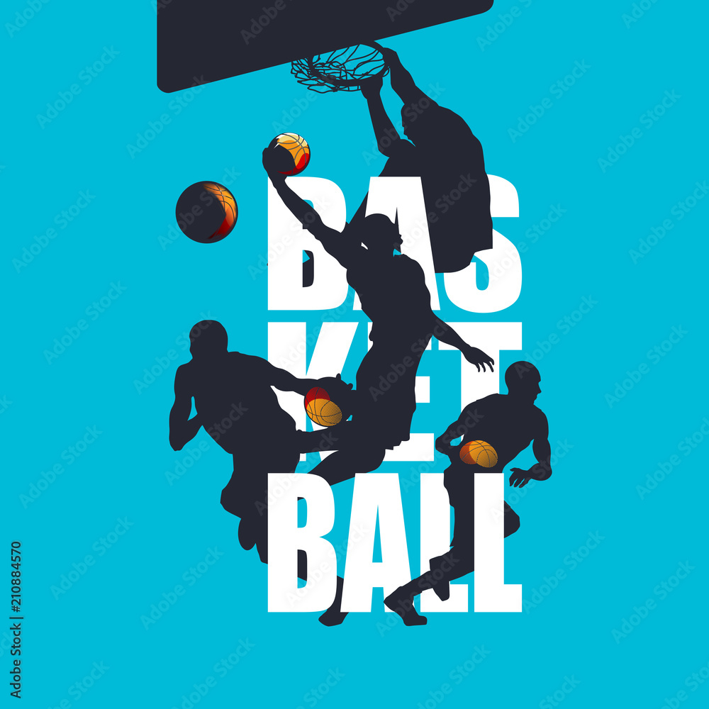 Obraz premium Basketball players silhouettes with text integration sport illustration