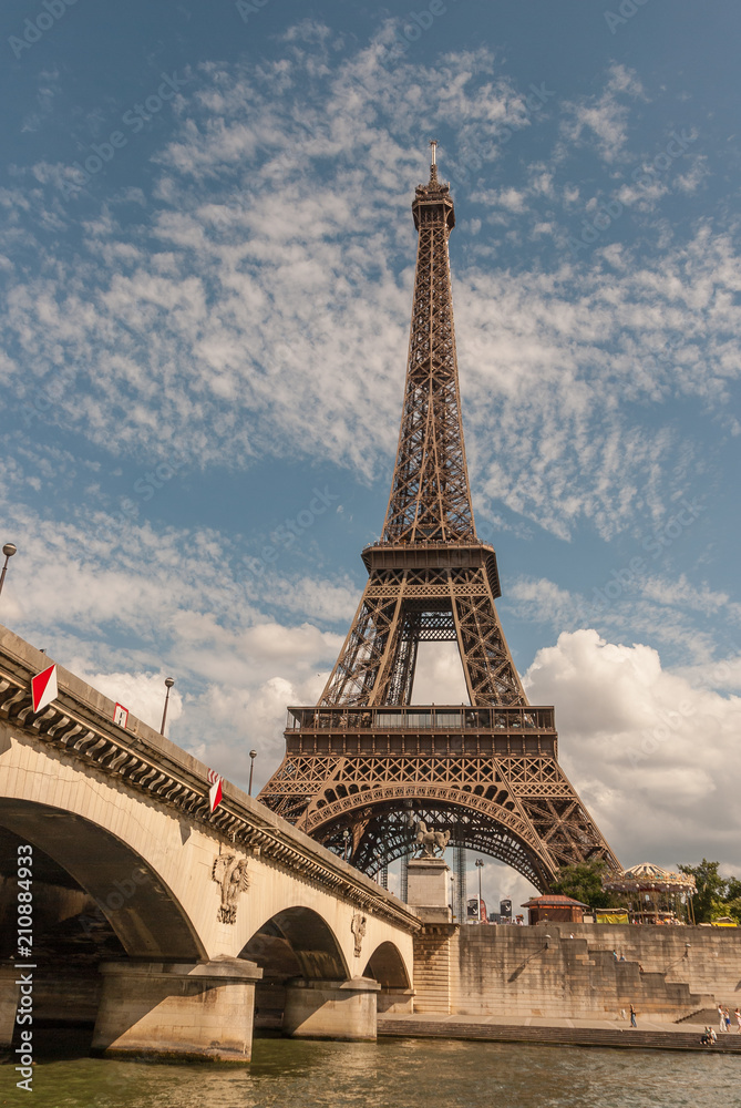 The Eiffel Tower, in Paris from the Seine river
