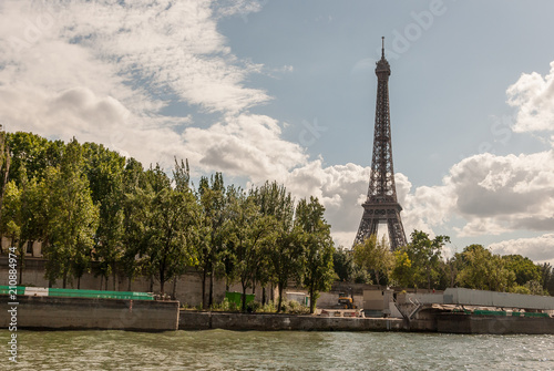 The Eiffel Tower, in Paris from the Seine river
