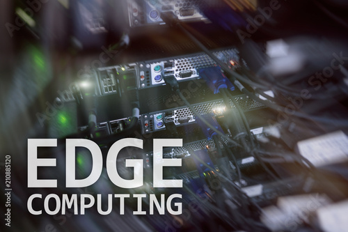 EDGE computing  internet and modern technology concept on modern server room background.