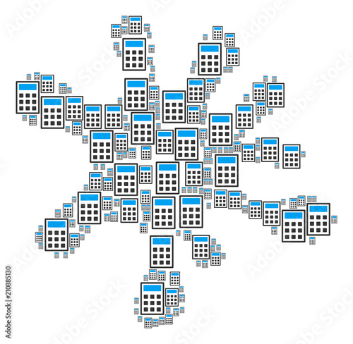 Spot mosaic composed from calculator objects in variable sizes. Abstract vector blob concept. Calculator icons are formed into blob area. photo