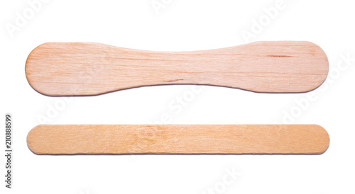 Two wooden ice cream sticks isolated on white background.