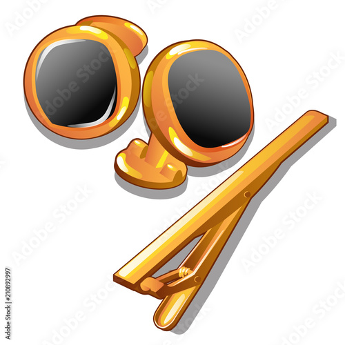 Gold cufflinks and tie clip. Fashionable and stylish accessories for men isolated on white background. Vector illustration.