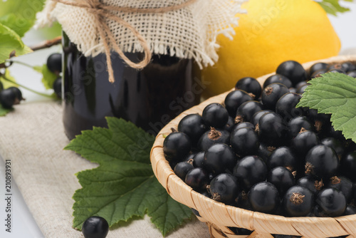 Black currant jam, preserving blackcurrants photo