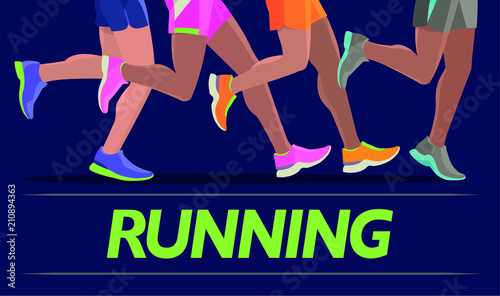 Vector Running feet of a massive marathon run start silhouette design template banner website