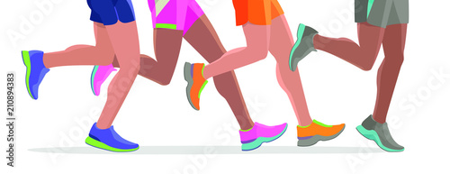 Vector Running feet of a massive marathon run start silhouette design template banner website